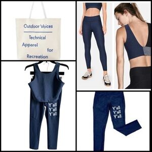 Outdoor Voices Set Blue Warm Up Y’all Leggings Venus Crop Top Canvas Tote Sz S